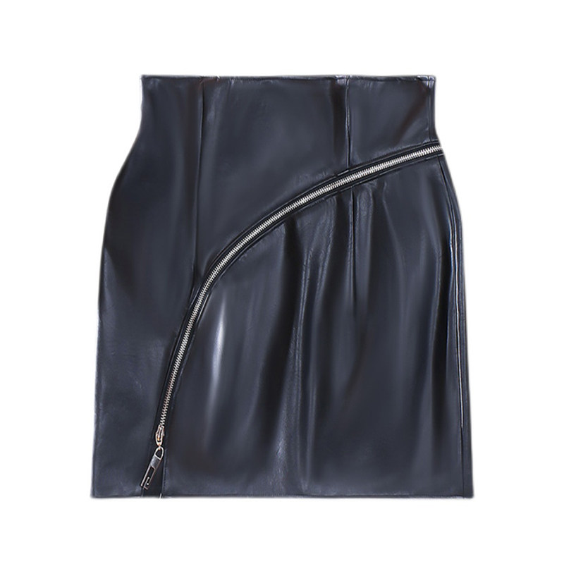 复古气质开叉包臀时尚漆皮裙子PU高腰修身显瘦黑色皮裙半身裙短款