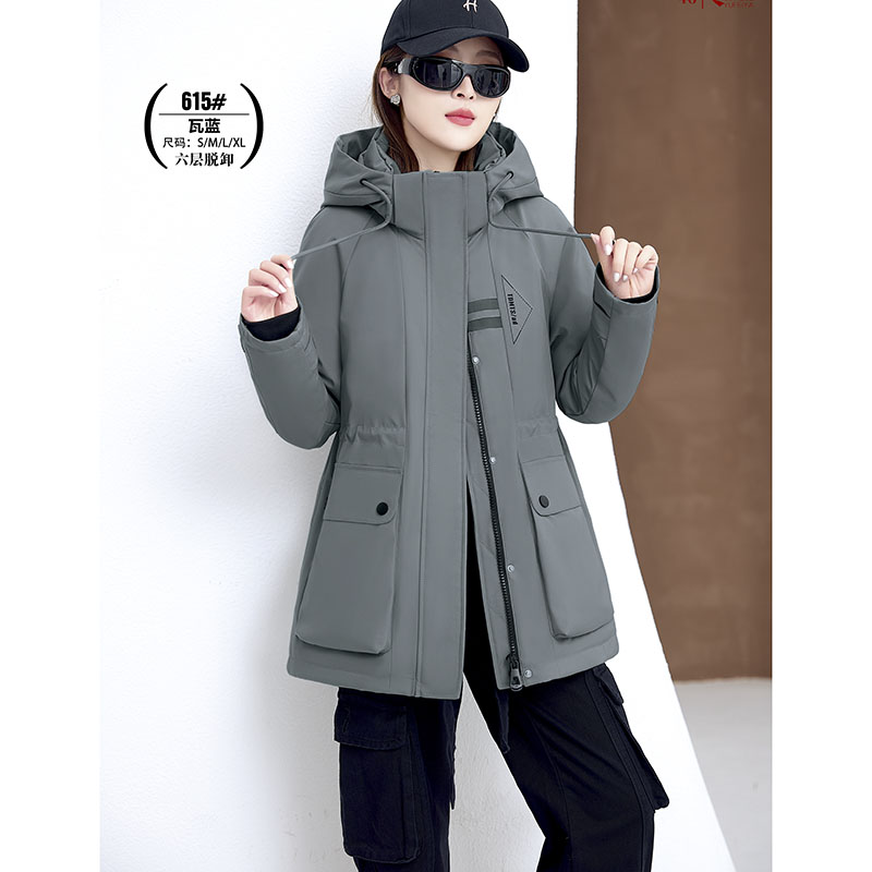 2025新款615羽绒服九半成品冬季女装中长脱卸派克衣皮壳翻新定做