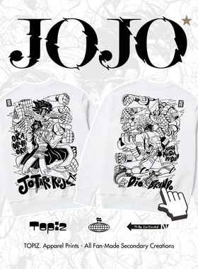 TOPIZ.JOJO周边印花圆领卫衣男女高街落肩袖加厚长袖加绒动漫卫衣
