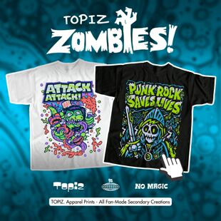 T恤男女宽松大码 复古短袖 卡通插画街涂鸦TOPIZ VINTAGE美式 ZOMBIE