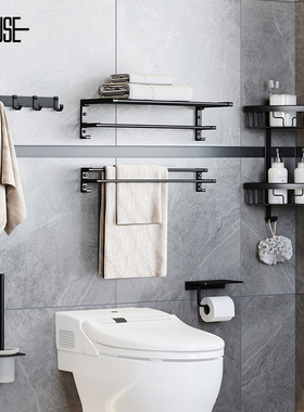 太空铝毛巾架浴室卫生间置物架壁挂免打孔五金挂件厕所墙上收纳架