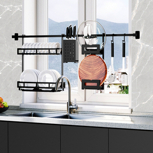 厨房窗台置物架壁挂式免打孔窗户挂杆放碗碟沥水架水槽上方收纳层