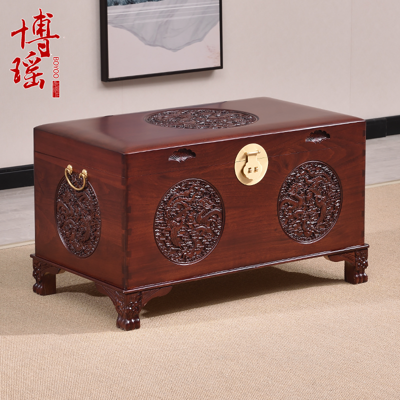 香樟木婚嫁箱弧边带脚