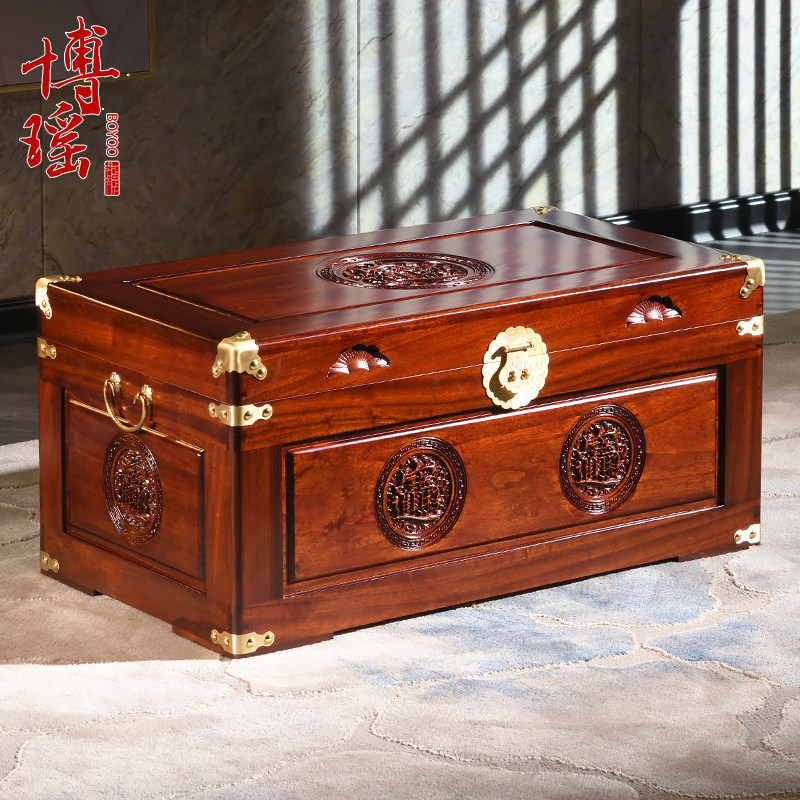 博瑶香樟木箱子实木雕花收藏箱婚嫁陪嫁箱字画箱书画箱储物箱子