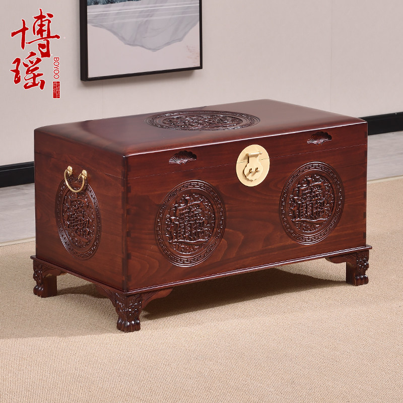 樟木箱香樟木箱子婚嫁箱陪嫁全樟木字画箱结婚储物箱实木衣箱带脚