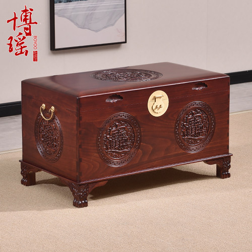 樟木箱香樟木箱子婚嫁箱陪嫁全樟木弧边结婚储物箱实木衣箱带脚