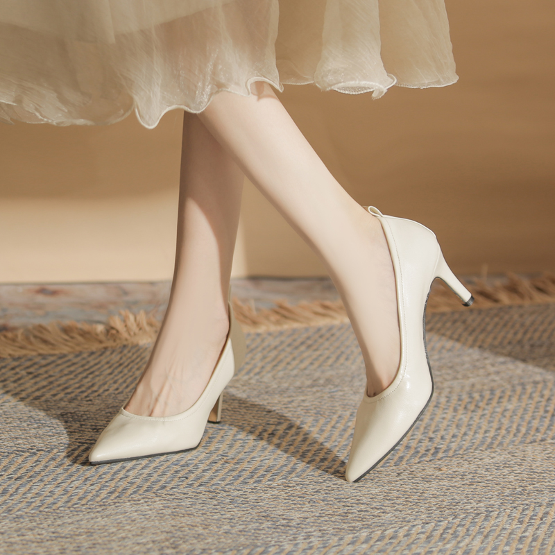 米白色高跟鞋女细跟2025春夏新款