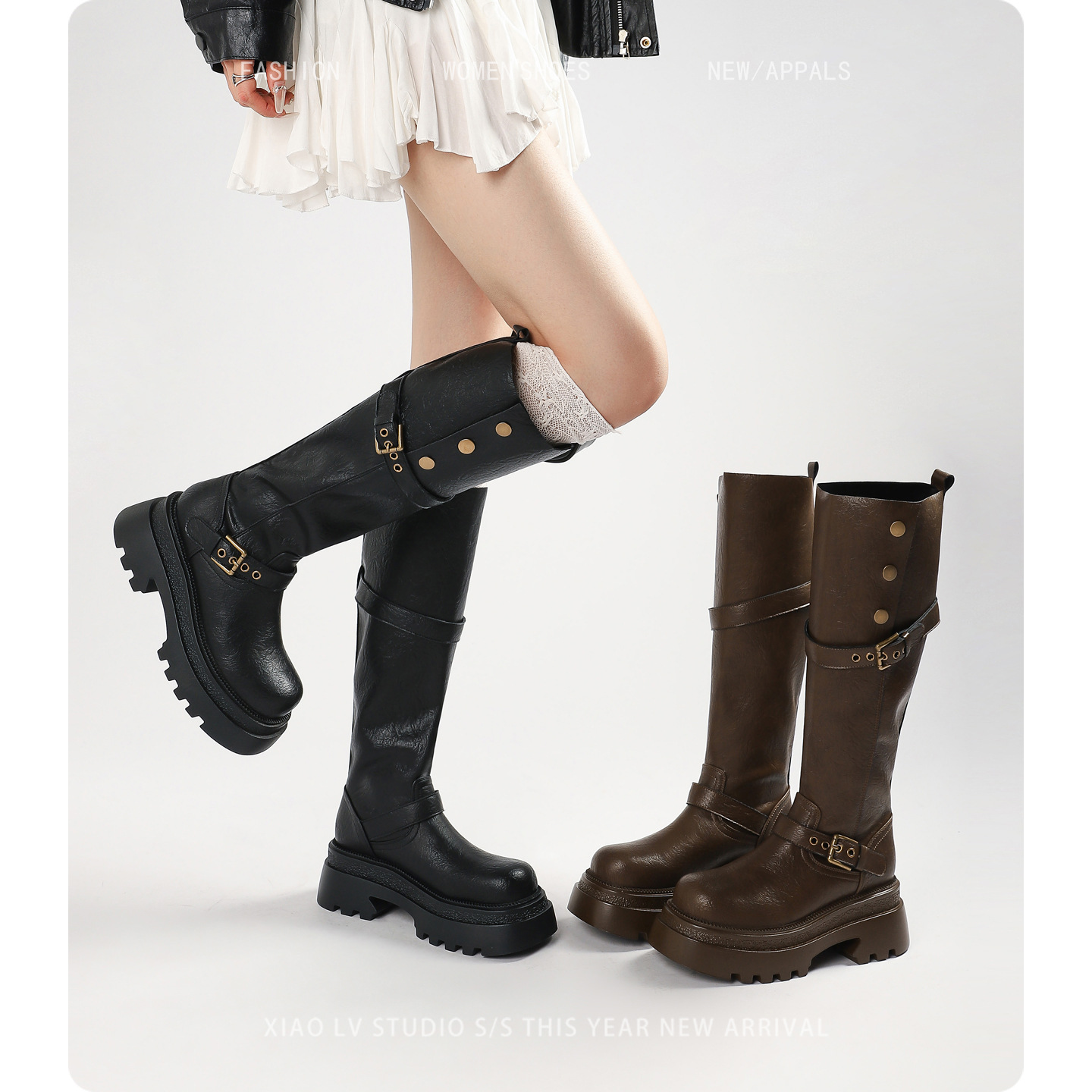 复古厚底长筒靴女2025秋冬新款