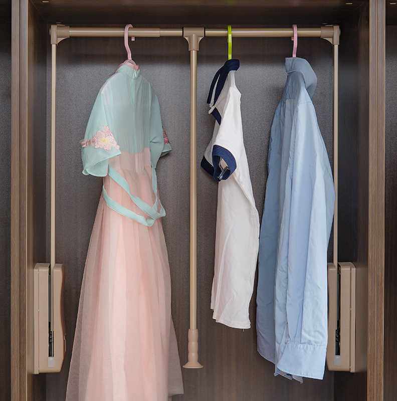 新品衣柜升降挂衣杆衣橱衣通杆衣帽间伸缩衣架下拉式液压缓冲爆.