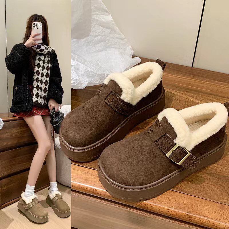 休闲百搭厚底加绒勃肯鞋女2025新款冬季保暖毛毛棉鞋一脚蹬雪地靴