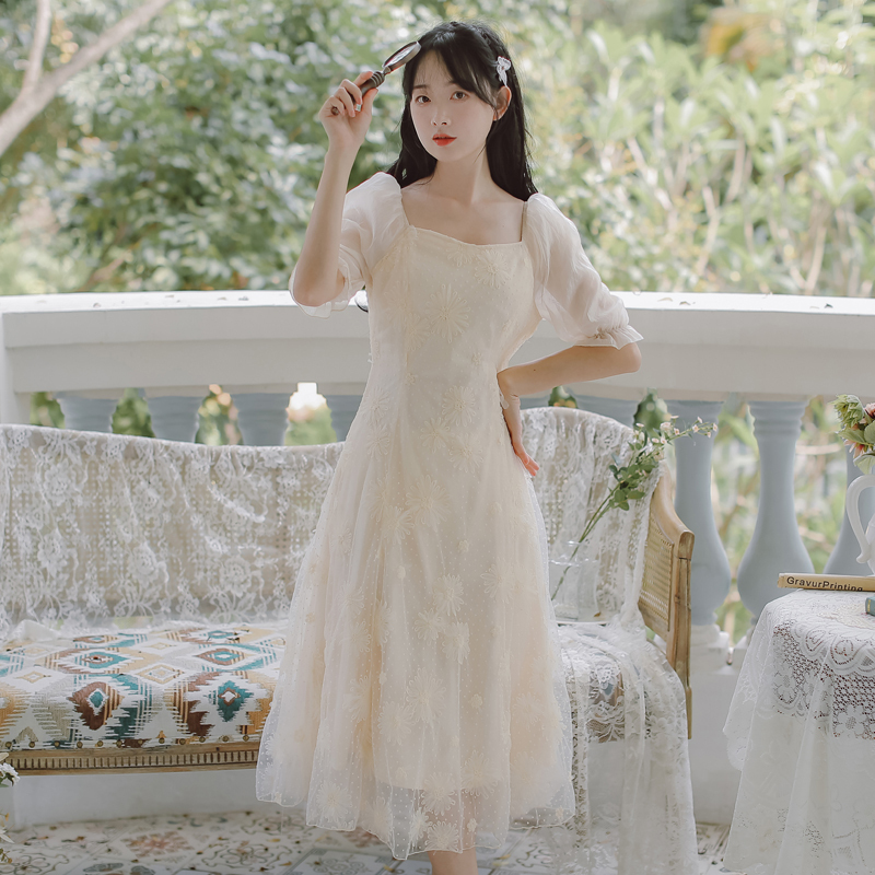 Big picture photo French retro niche mesh tea skirt