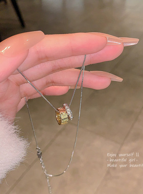 好饰新品轻奢小众双圆圈项链女简约百搭气质锁骨链网红同款颈链