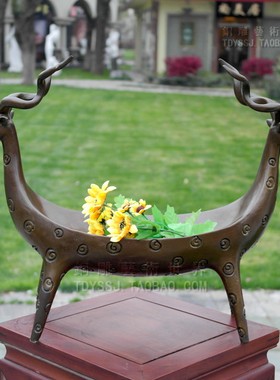 铜雕塑羚羊花盆客厅摆件怀旧复古