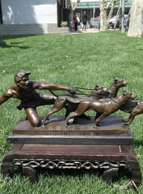 铜雕塑狗拉雪橇听从客厅欧式摆件