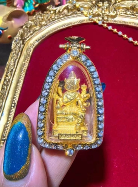泰国佛牌正品 龙婆基佛历2554年四面 纯银壳吊坠 项链钻壳 车挂
