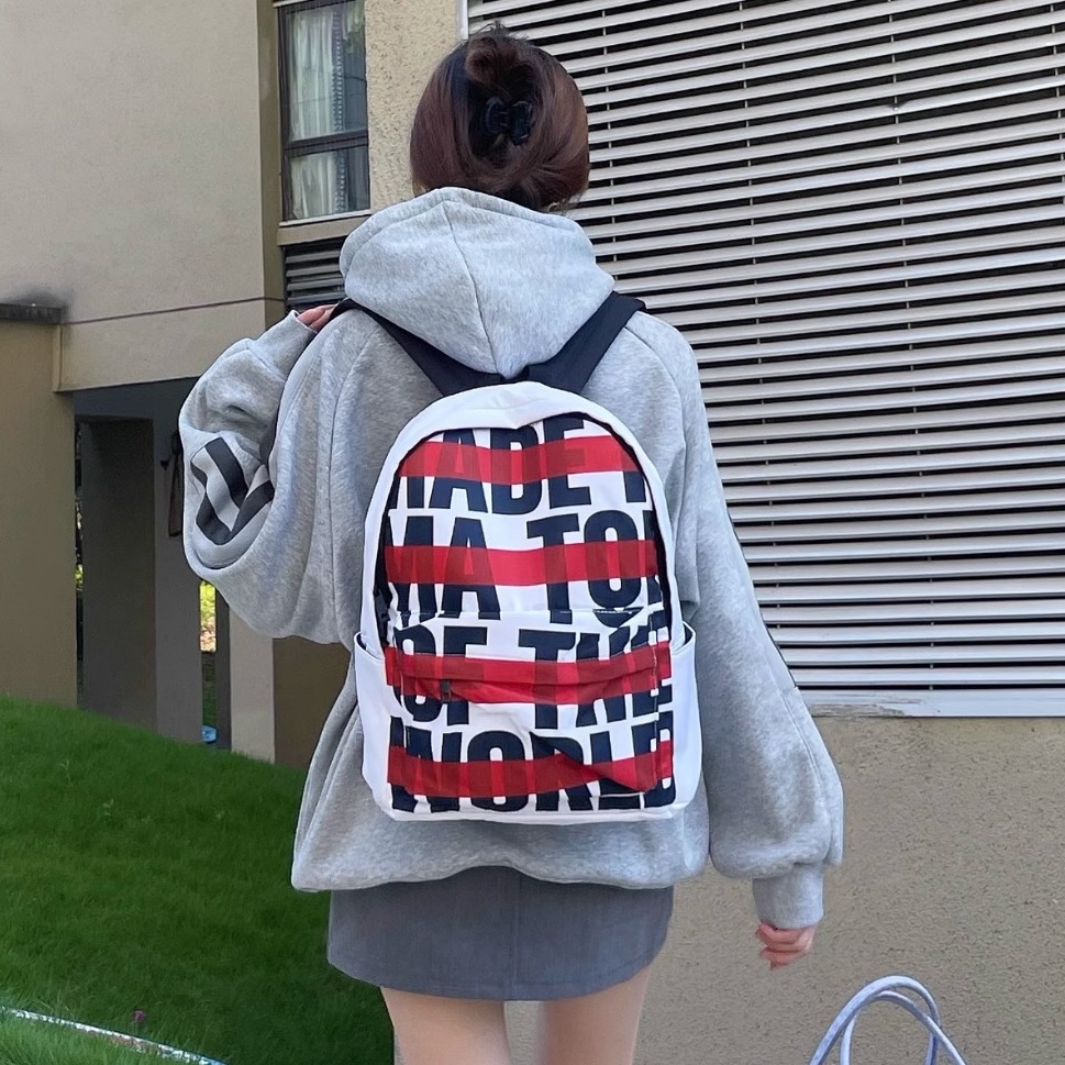 美式印花双肩背包男女同款小众