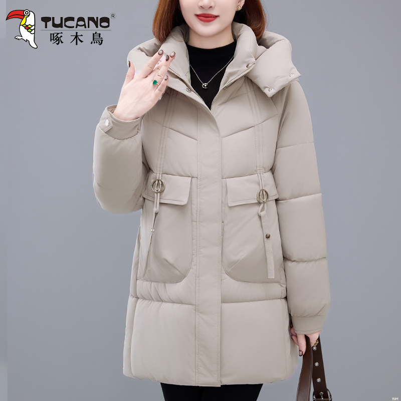 啄木鸟中长款棉衣女款2025冬季新款妈妈加厚保暖棉服女士洋气棉袄