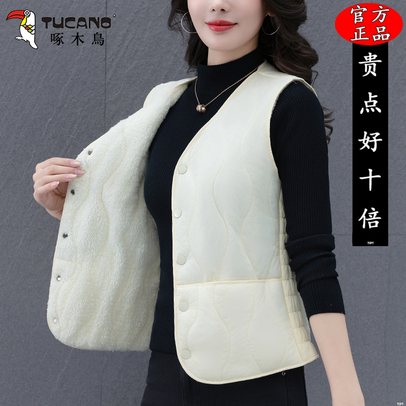 啄木鸟短款加绒马甲女冬季2025新款韩版休闲显瘦保暖内胆马夹背心