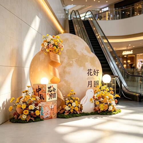 中秋月兔仿真花艺美陈打卡道具