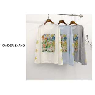 绿野仙踪氛围感竹节麻提花针织衫 防晒 YBMS1K185百搭时尚