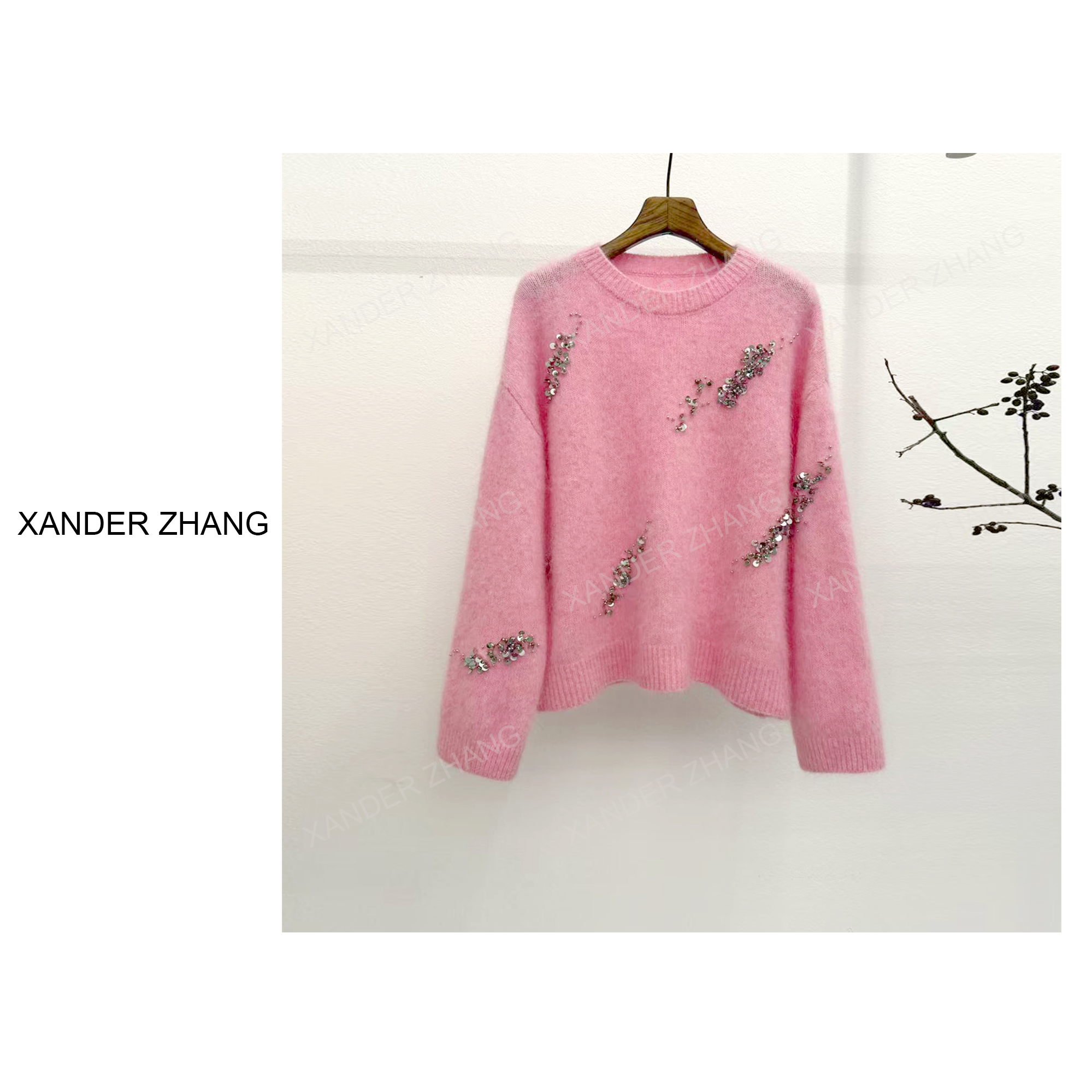 高品质羊驼毛定制手工珠片绣减龄毛衫YBMS1J923百搭时尚云柔质感