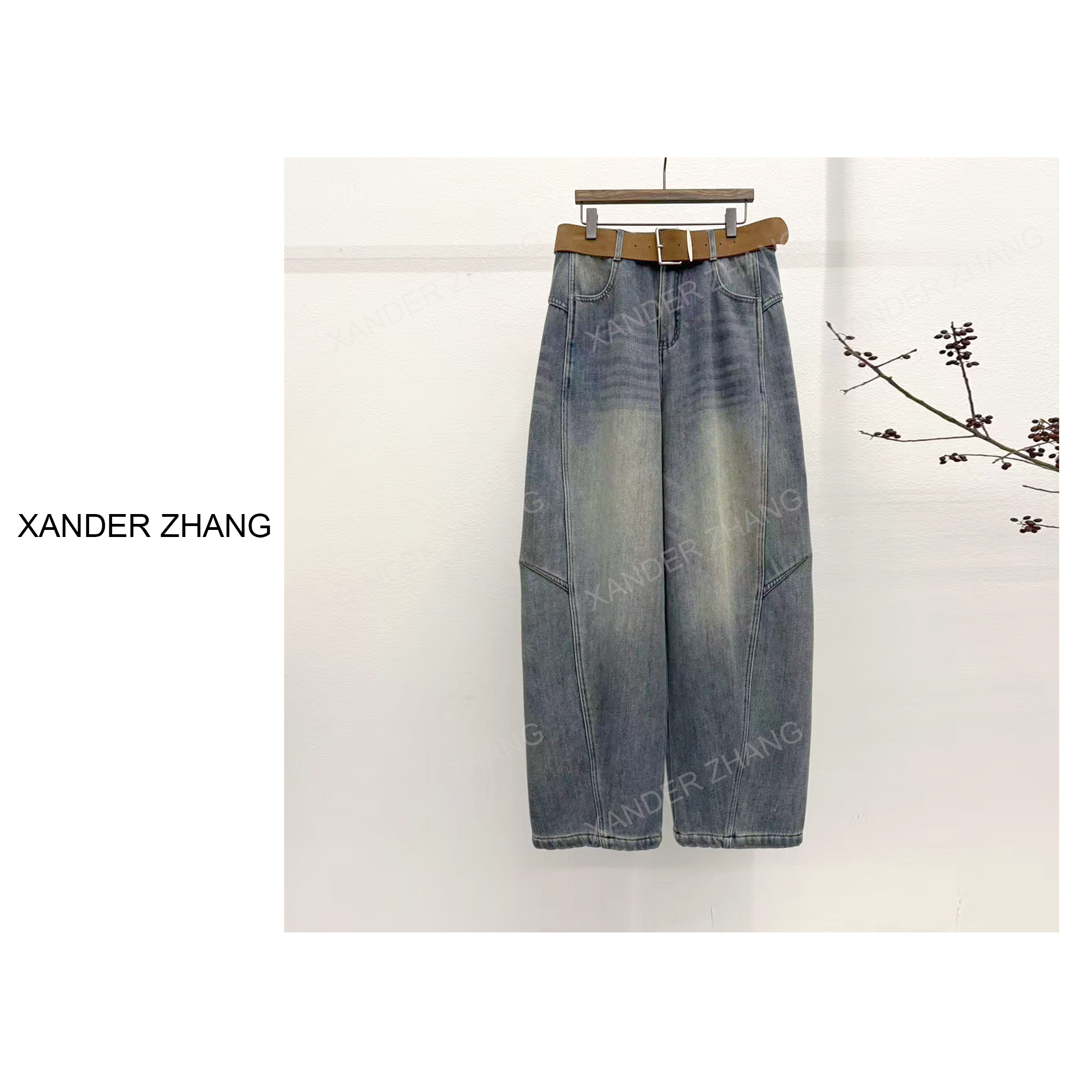 文艺水洗立体分缝窄版弯刀牛仔裤YBTR1J922巨显瘦百搭时尚感