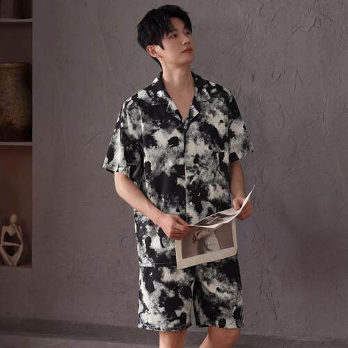 睡衣男士夏季爆款2026新款夏天短袖冰爽丝可外穿家居服套装-26103