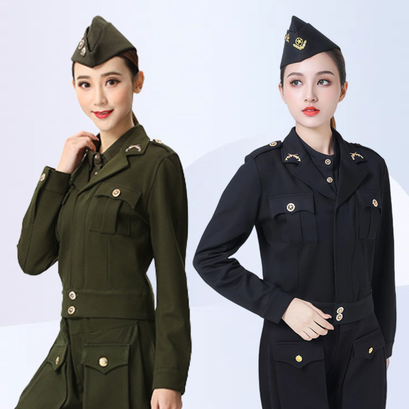 军旅风翻领外套女新款长袖广场舞演出服军绿色水兵舞吉特巴舞蹈服