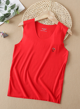 儿童大红色背心莫代尔超薄随心裁睡衣牛年新款男童女童无袖T恤A