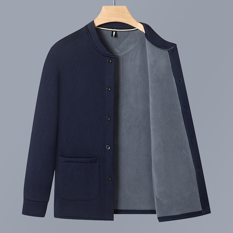 秋冬中老年男士打底衫可外穿爸爸德绒秋衣爷爷装加绒开衫保暖外套