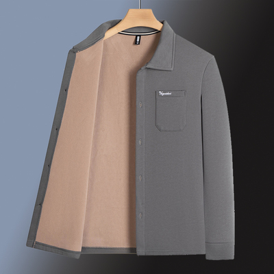 纯棉保暖衬衫男款加绒加厚中老年人爸爸冬夹克外套爷爷打底衫开衫