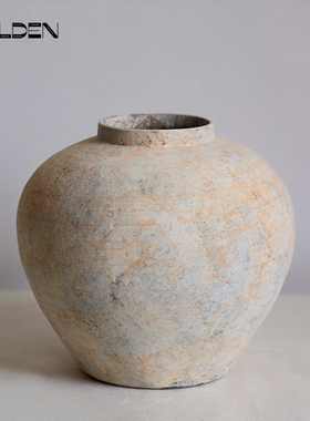 侘寂风陶瓷花瓶景德镇手工艺品复古做旧中式花器黑白色异形陶瓷罐