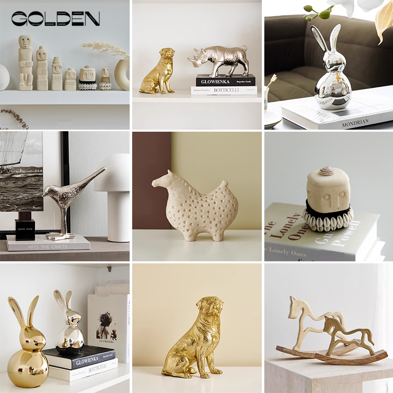 金属动物摆件抽象人物侘寂风创意赤陶马摆件样板房客厅玄关装饰品