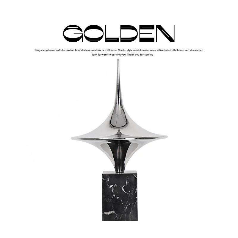 水滴艺术设计师软装摆件不锈钢镜面陀螺高级感轻奢酒店样板间摆设