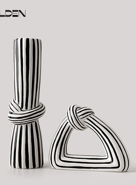 北欧现代小清新陶瓷花瓶摆件黑白线条手工艺品酒柜软装饰品摆设