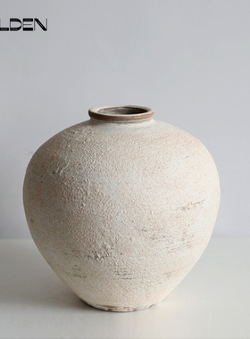 侘寂风陶瓷花瓶景德镇手工艺品复古做旧中式花器黑白色异形陶瓷罐