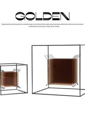 设计师艺术几何方形软装样板间酒店摆件金属轻奢亚克力叠影工艺品