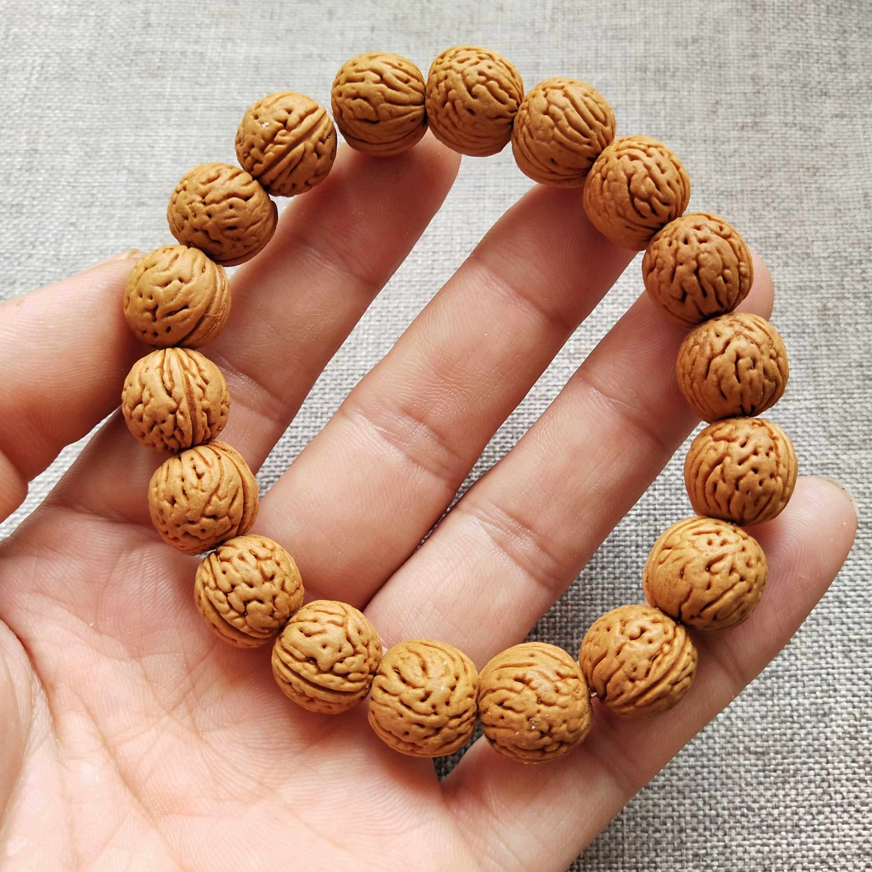 精品桃核手串13毫米正圆脑纹野生山桃核佛珠文玩男女手链2020新品