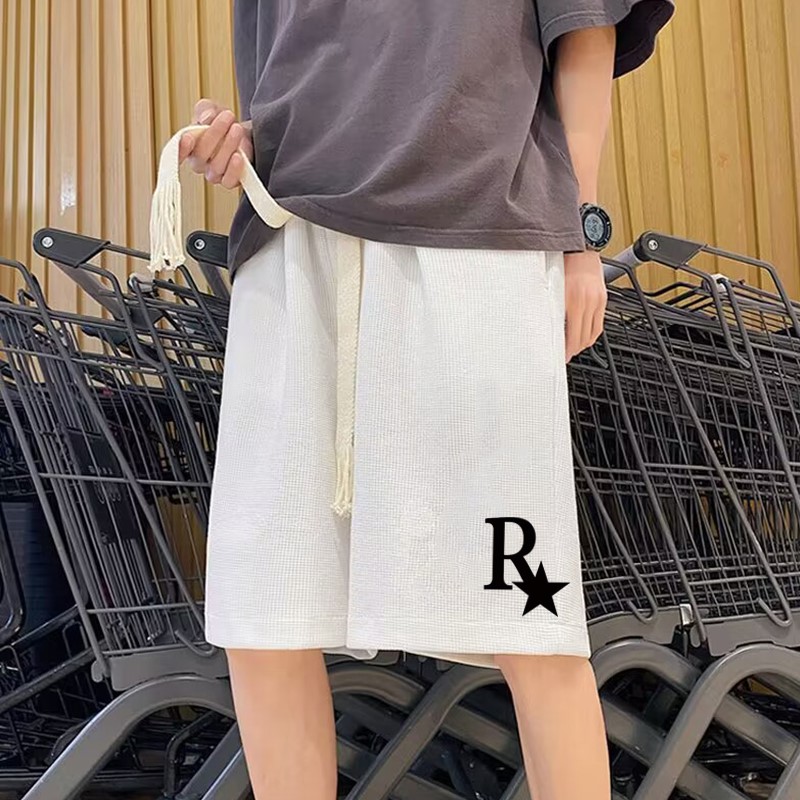 华夫格短裤男装夏季新款美式潮牌宽松直筒休闲运动大码五分裤子薄