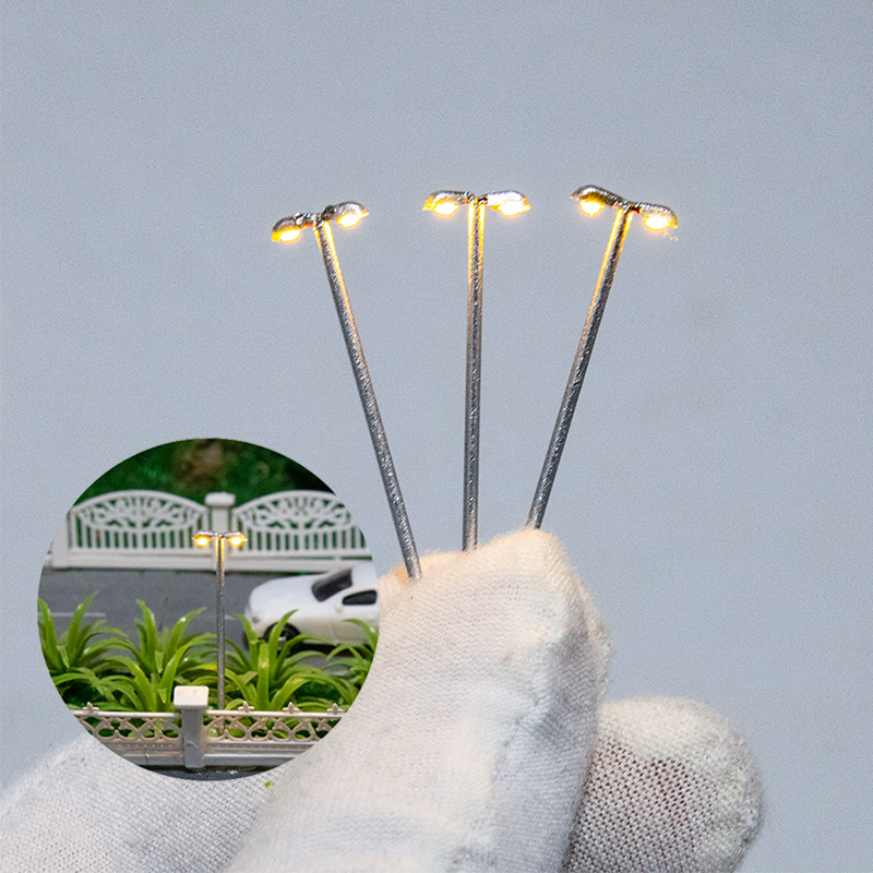 沙盘建筑材料 双头灯模型led1:500比例 马路灯庭院灯冷白/暖白