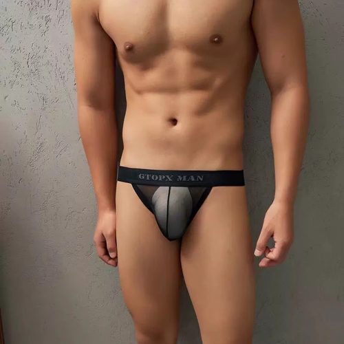 男士纯欲透明网纱丁字裤无痕双丁