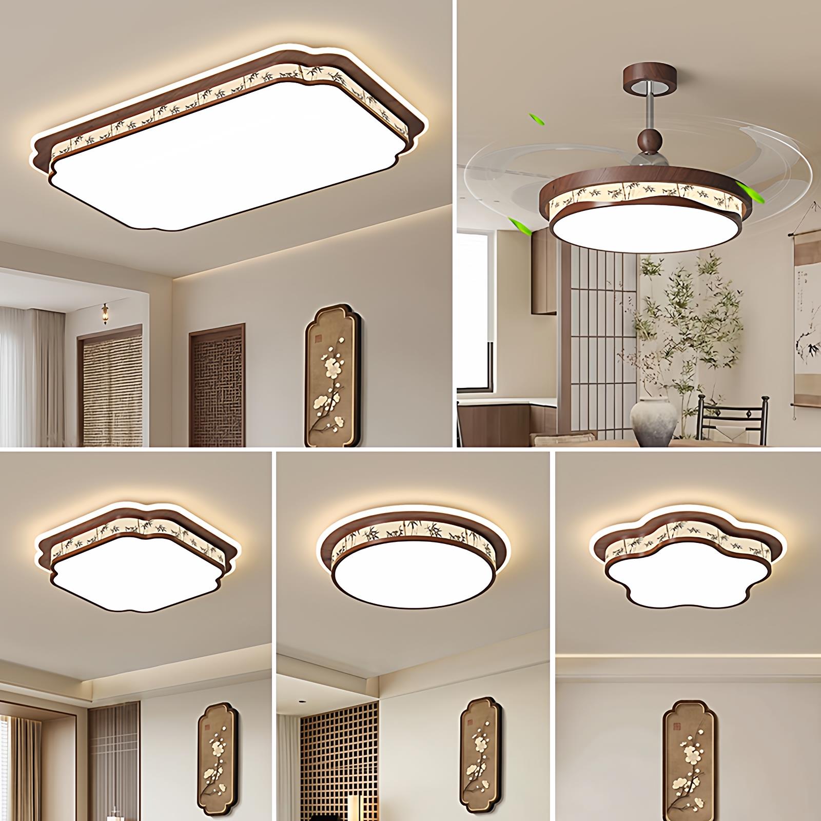 中古风实木胡桃色客厅吸顶灯