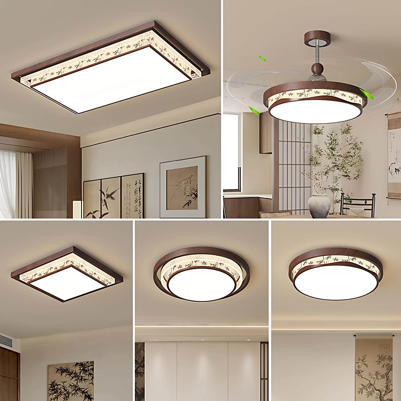 中古风实木吊扇客厅吸顶灯