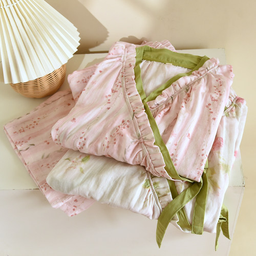 汉服睡衣女春秋纯棉纱布夏天长袖和服系带2026新款100%全棉家居服