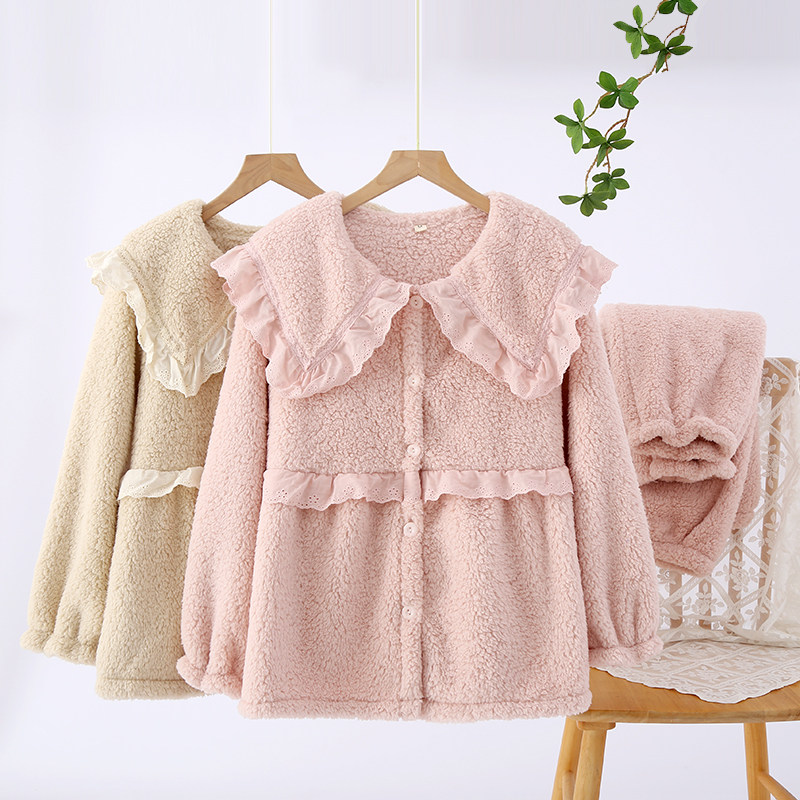 珊瑚绒睡衣女秋冬季加绒加厚