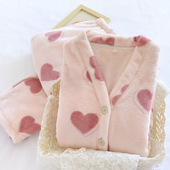 2025年新款 珊瑚绒睡衣女秋冬季 加厚加绒v领套装 薄绒法兰绒家居服