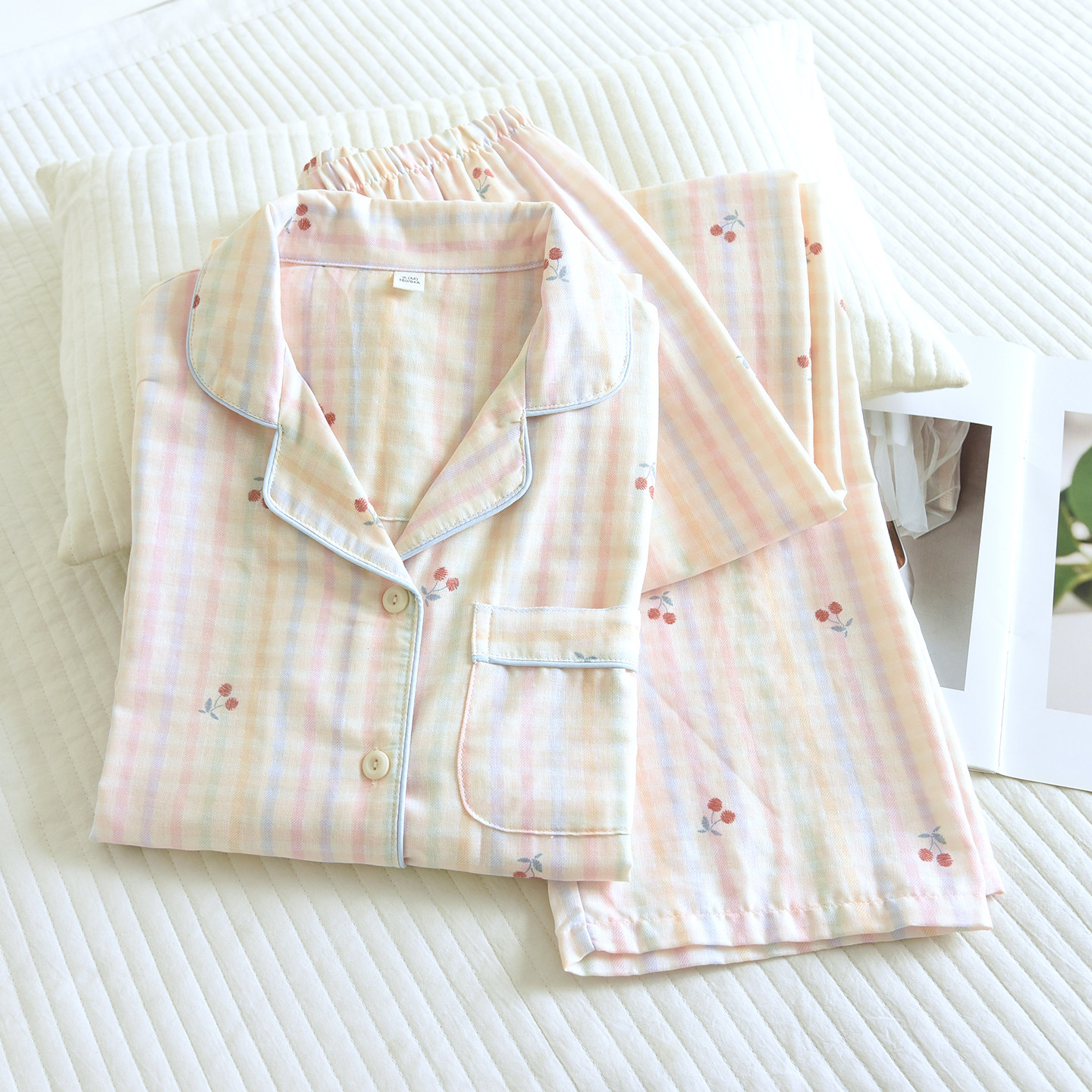 春秋睡衣女纯棉双层纱布2027新款薄夏天田园风100%全棉家居服套装