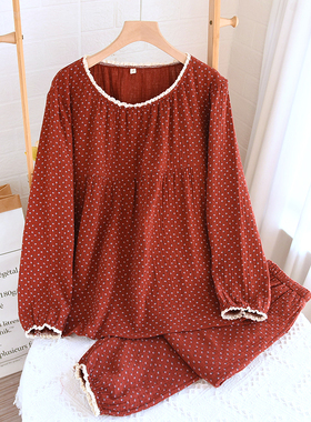 红色睡衣女春秋纯棉纱布长袖套装套头带口袋2026新款薄夏天家居服