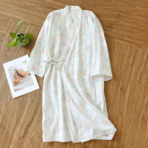 夏季睡袍女纯棉纱布睡衣七分袖睡裙2026新款薄浴袍汗蒸全棉家居服