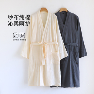 情侣睡袍女纯棉纱布睡衣春秋夏天睡裙长袖 家居服 浴袍汗蒸全棉男士